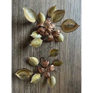 (2) VTG MCM Brass Floral Wall Decor
